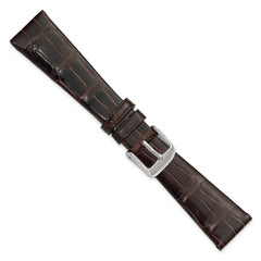 20mm Brown Flat Genuine Louisiana Alligator Leather with Silver-tone Buckle 7.5 inch Watch Band
