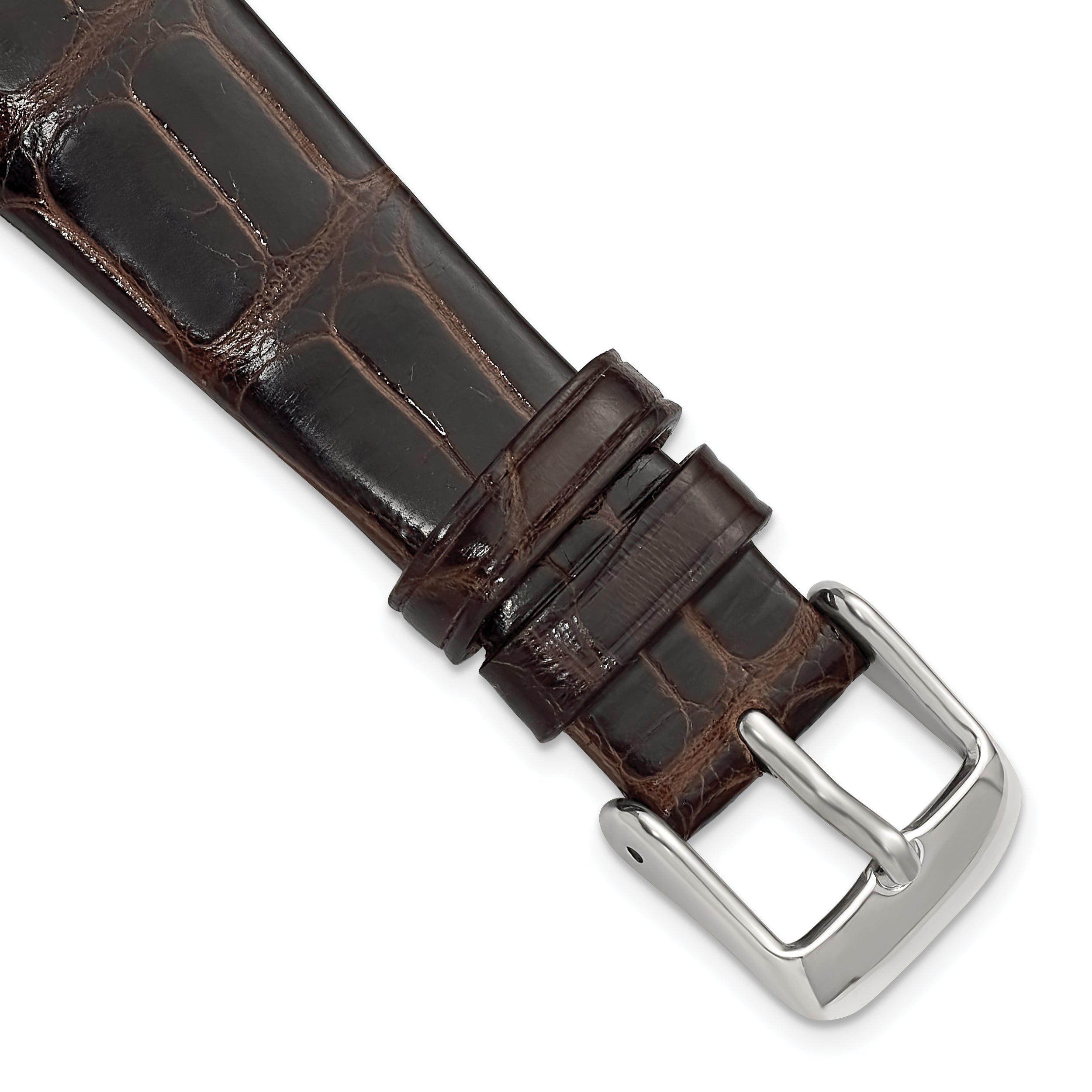 20mm Brown Flat Genuine Louisiana Alligator Leather with Silver-tone Buckle 7.5 inch Watch Band