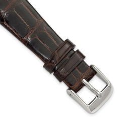 20mm Brown Flat Genuine Louisiana Alligator Leather with Silver-tone Buckle 7.5 inch Watch Band