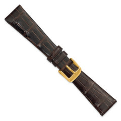 20mm Brown Flat Genuine Louisiana Alligator Leather with Gold-tone Buckle 7.5 inch Watch Band
