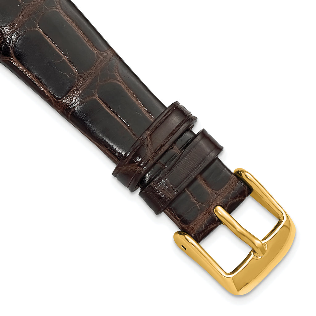 18mm Brown Flat Genuine Louisiana Alligator Leather with Gold-tone Buckle 7.5 inch Watch Band