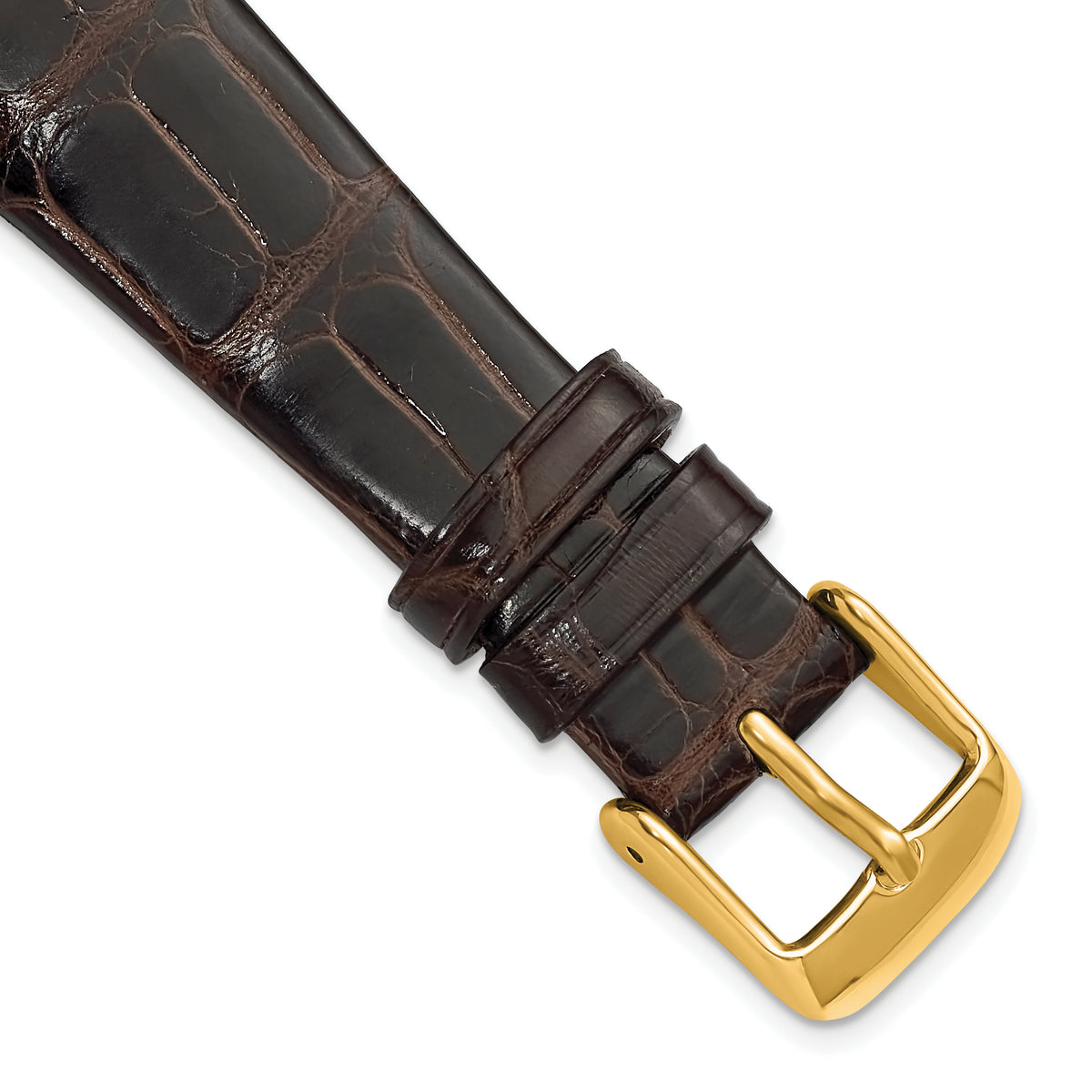 20mm Brown Flat Genuine Louisiana Alligator Leather with Gold-tone Buckle 7.5 inch Watch Band
