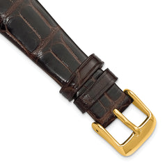 20mm Brown Flat Genuine Louisiana Alligator Leather with Gold-tone Buckle 7.5 inch Watch Band