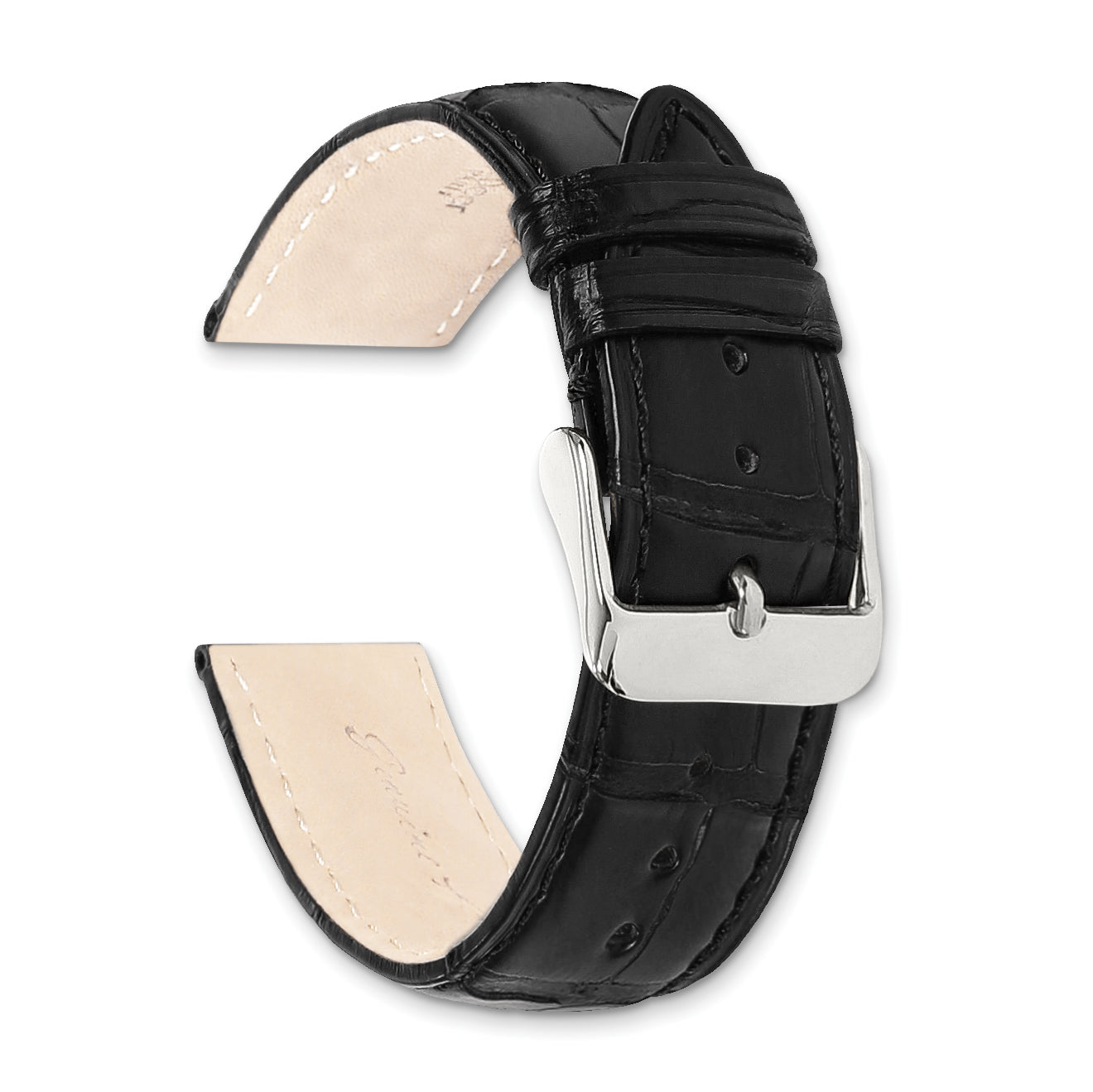 DeBeer 24mm Black Matte Long Genuine Alligator Chrono Leather with Silver-tone Buckle 7.5 - Sophia Jewelers