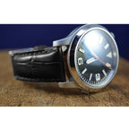 Black Alligator-Grain Leather Watch Band with Silver-Tone Buckle