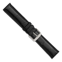 24mm Black Matte Genuine Alligator Chrono Leather with Silver-tone Buckle 7.5 inch Watch Band