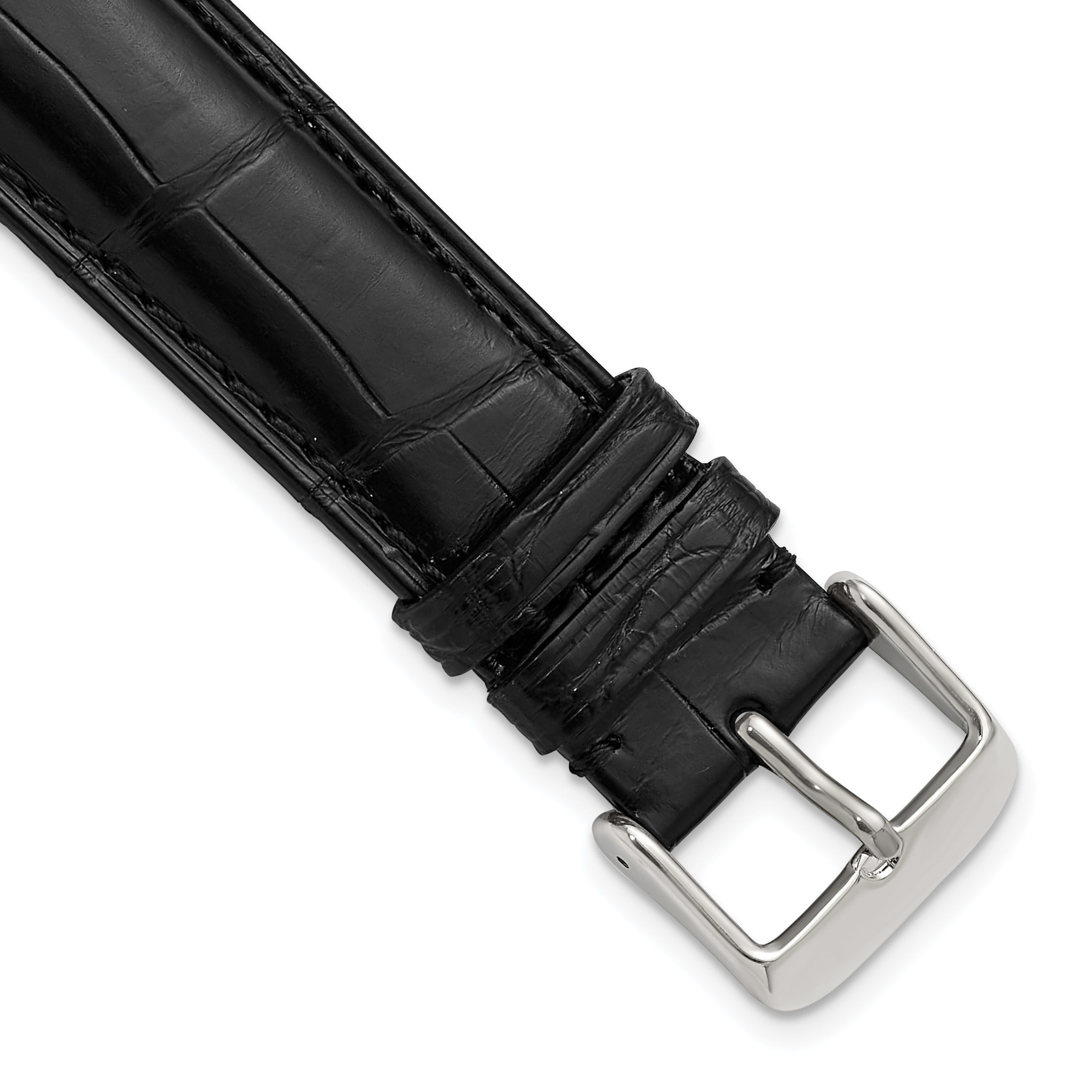 24mm Black Matte Long Genuine Alligator Chrono Leather with Silver-tone Buckle 7.5 inch Watch Band