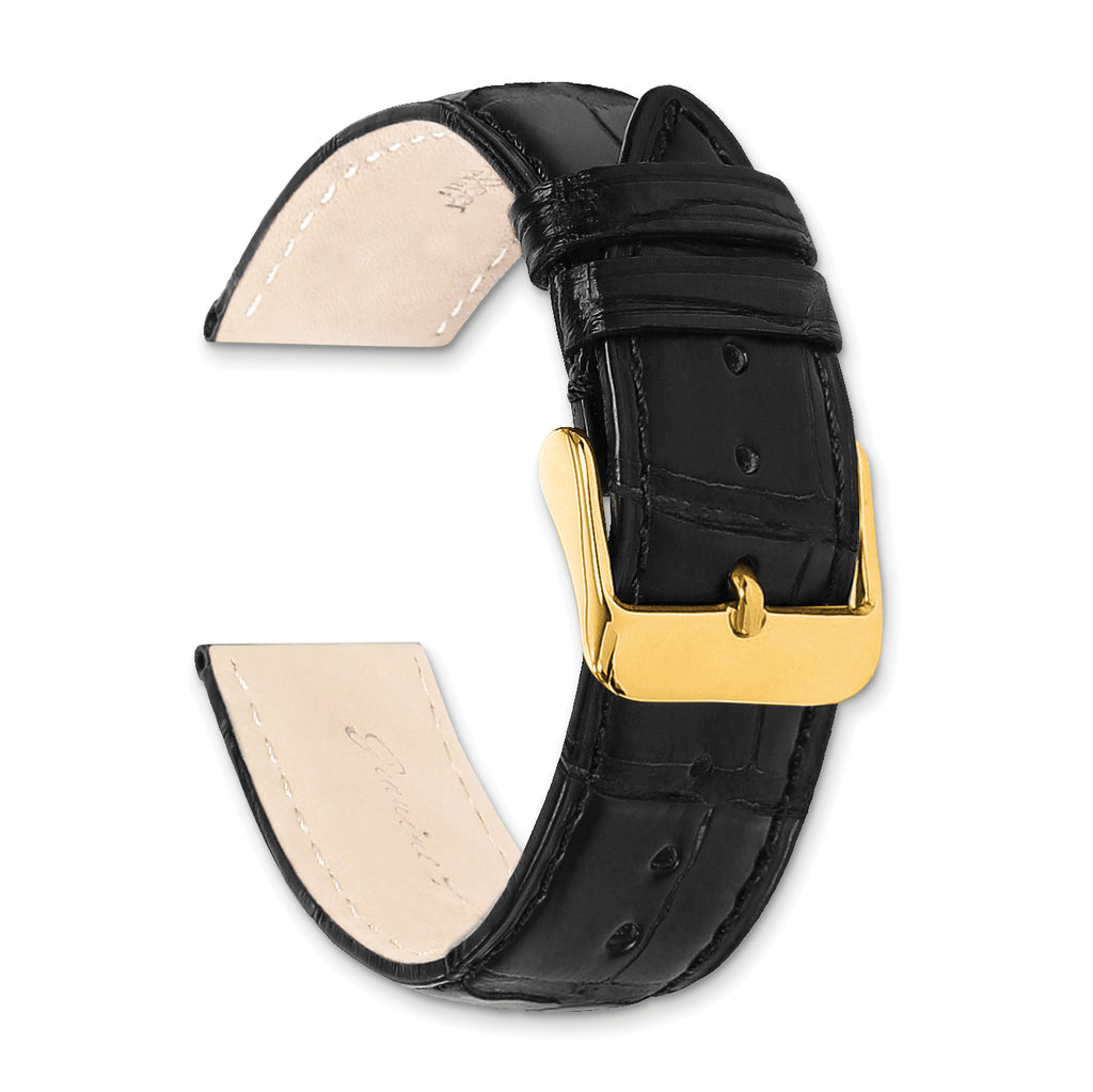 16mm Black Matte Genuine Alligator Chrono Leather with Gold-tone Buckle 7.5 inch Watch Band