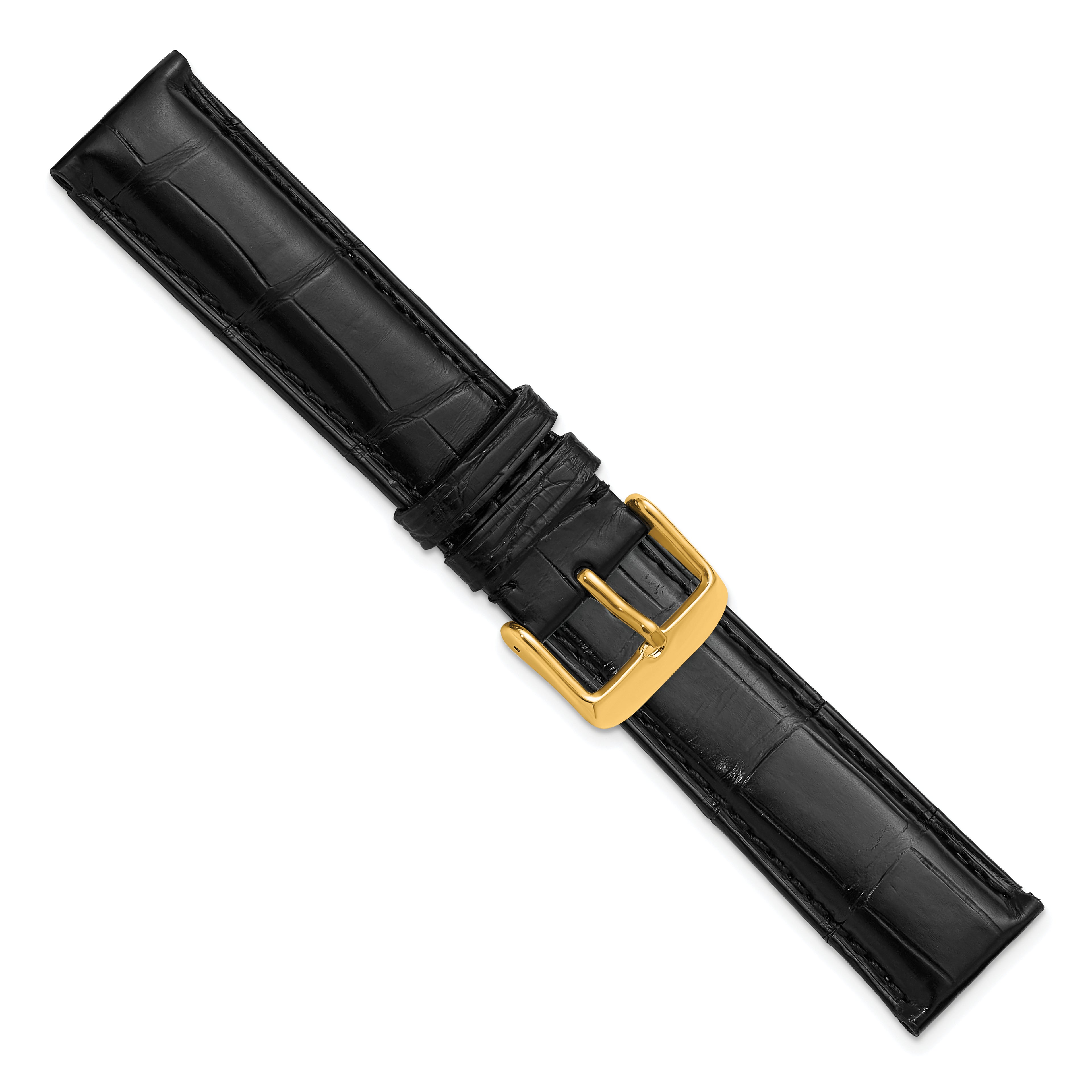 18mm Black Matte Long Genuine Alligator Chrono Leather with Gold-tone Buckle 7.5 inch Watch Band