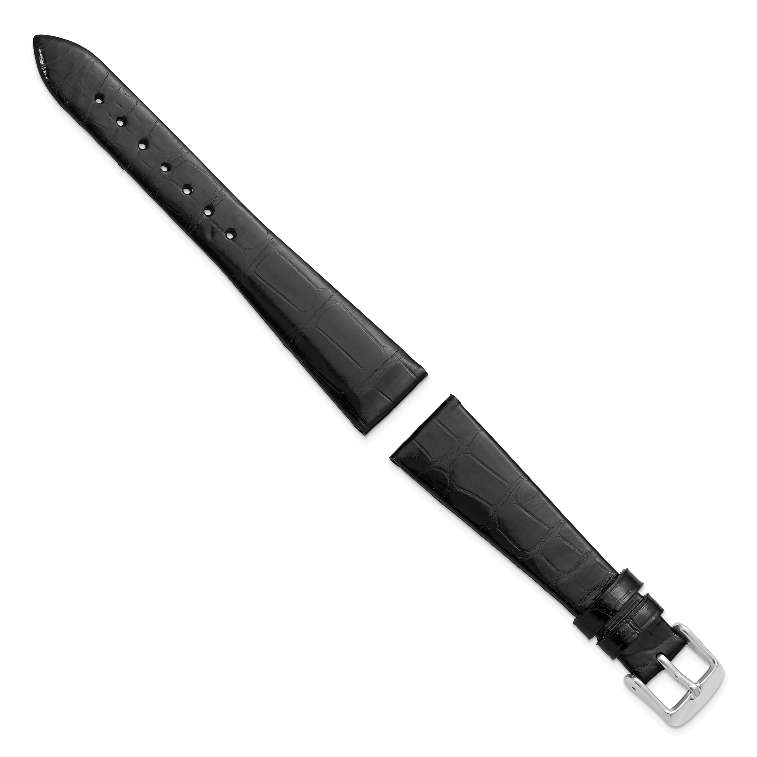 18mm Black Flat Genuine Louisiana Alligator Leather with Silver-tone Buckle 7.5 inch Watch Band Secondary image