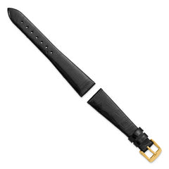 20mm Black Flat Genuine Louisiana Alligator Leather with Gold-tone Buckle 7.5 inch Watch Band
