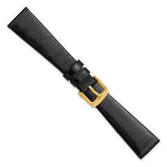 20mm Black Flat Genuine Louisiana Alligator Leather with Gold-tone Buckle 7.5 inch Watch Band