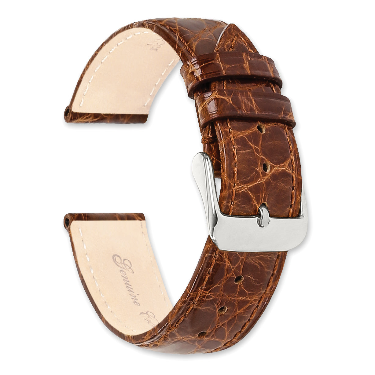 22mm Long Havana Genuine Crocodile Leather with Silver-tone Buckle 8.5 inch Watch Band