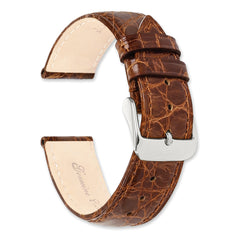 22mm Long Havana Genuine Crocodile Leather with Silver-tone Buckle 8.5 inch Watch Band