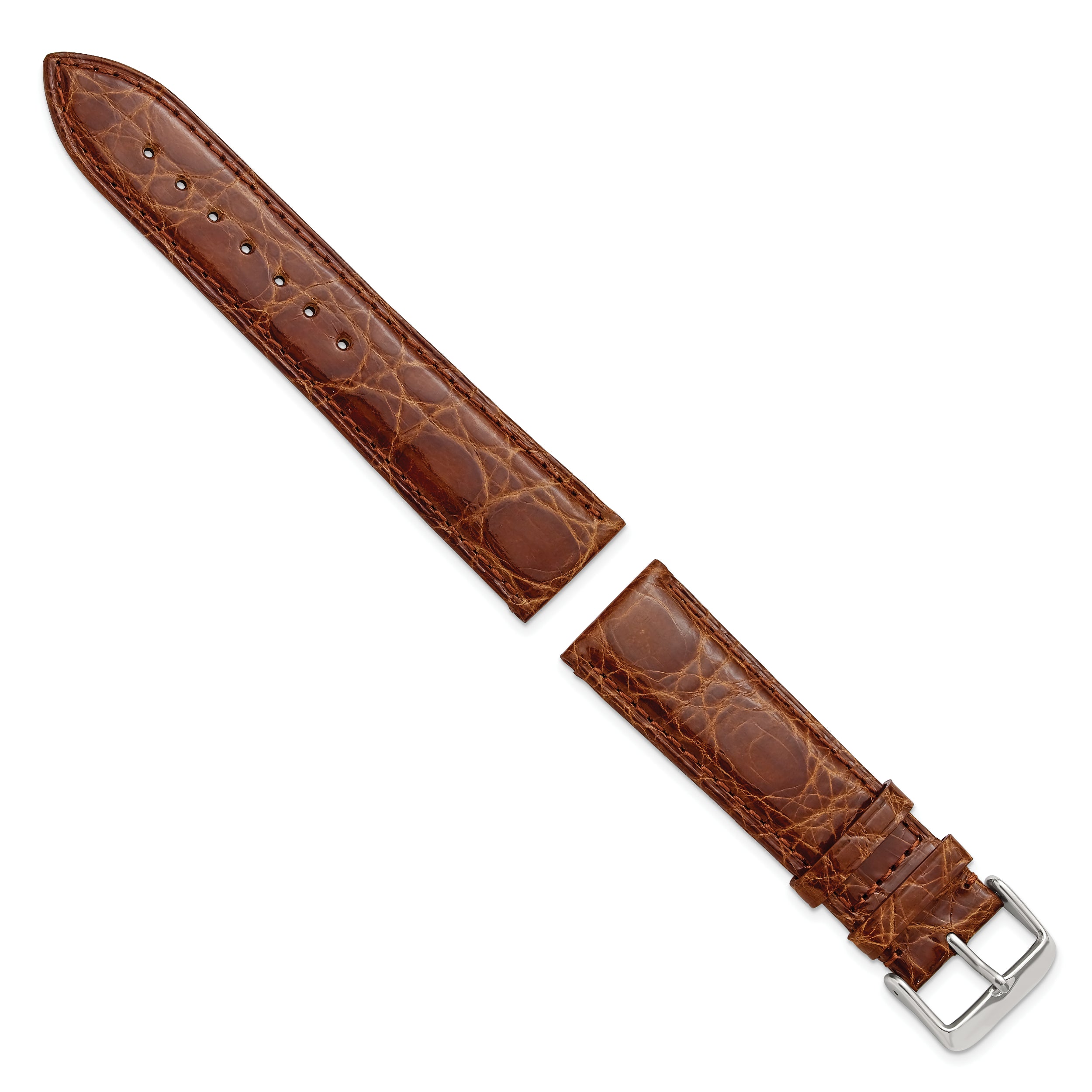 22mm Long Havana Genuine Crocodile Leather with Silver-tone Buckle 8.5 inch Watch Band