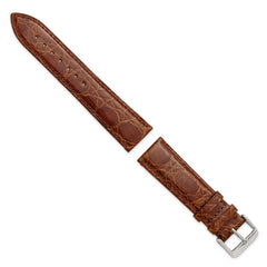22mm Long Havana Genuine Crocodile Leather with Silver-tone Buckle 8.5 inch Watch Band