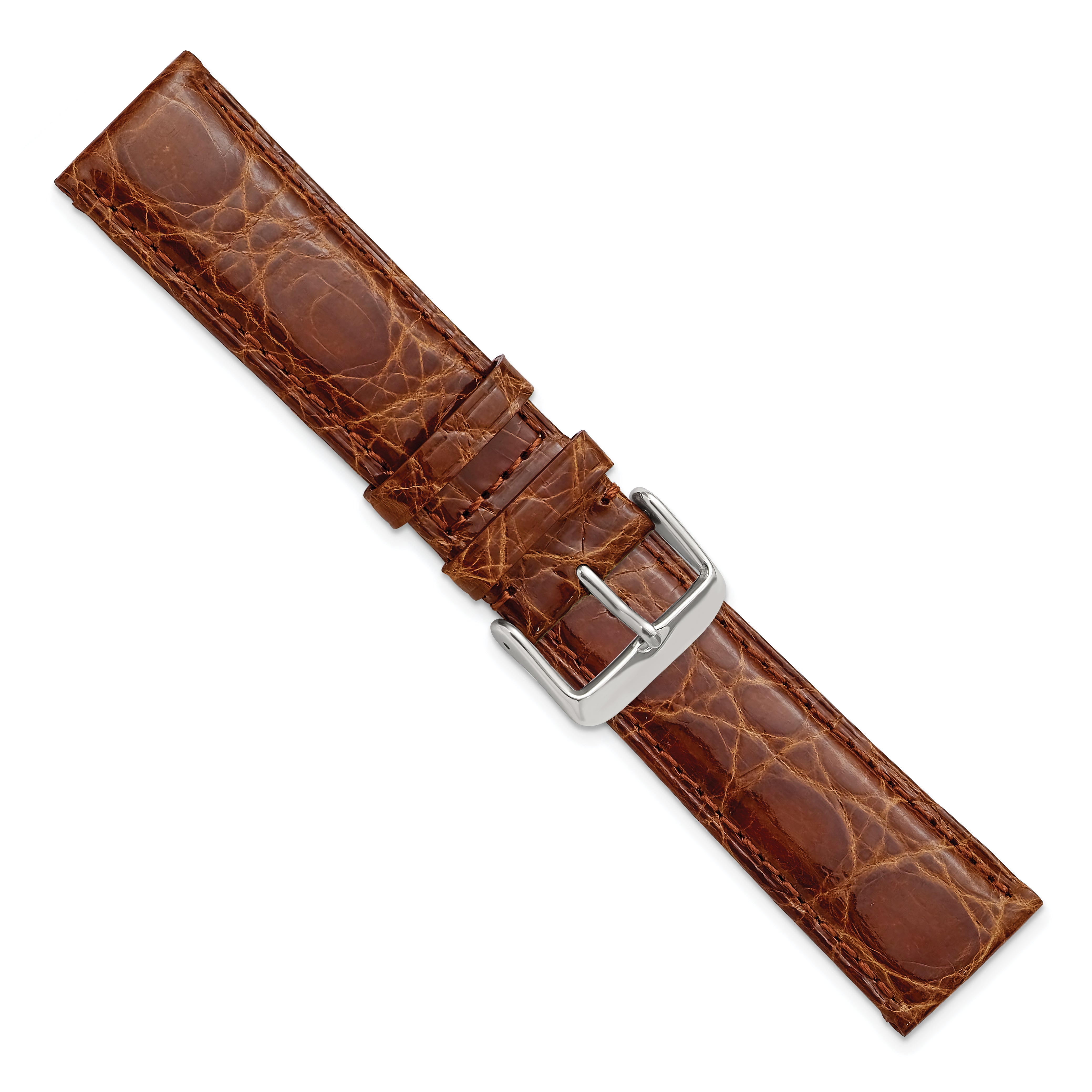 22mm Long Havana Genuine Crocodile Leather with Silver-tone Buckle 8.5 inch Watch Band
