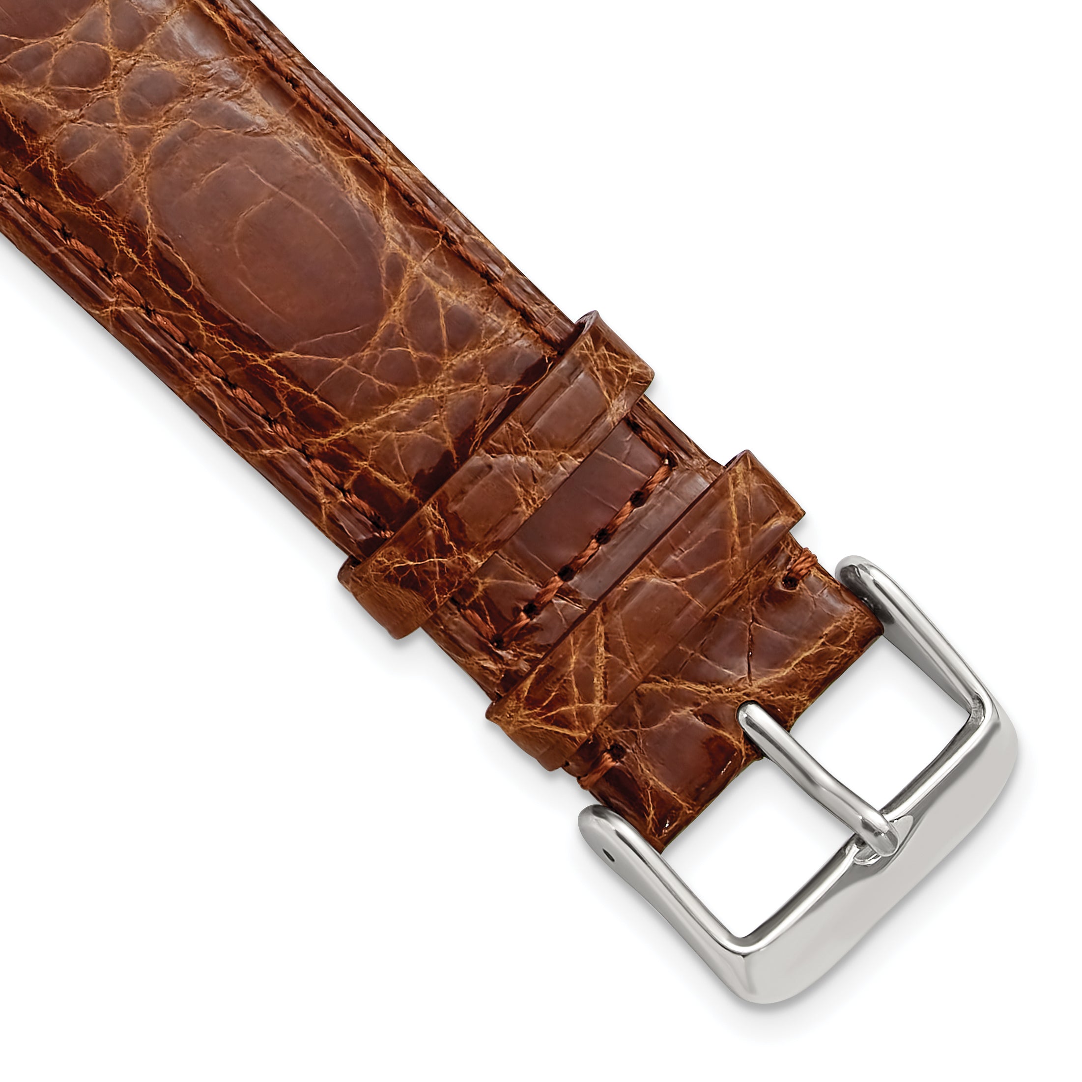 22mm Long Havana Genuine Crocodile Leather with Silver-tone Buckle 8.5 inch Watch Band