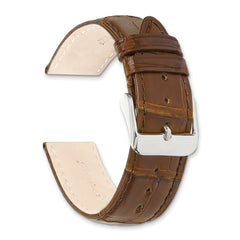 24mm Havana Matte Long Genuine Alligator Chrono Leather with Silver-tone Buckle 8..5 inch Watch Band