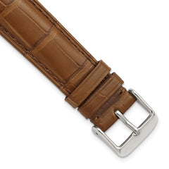 24mm Havana Matte Long Genuine Alligator Chrono Leather with Silver-tone Buckle 8..5 inch Watch Band