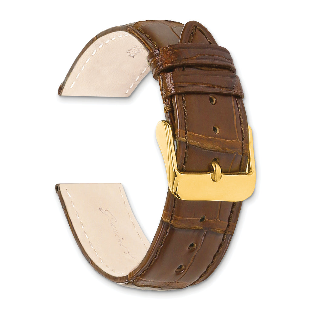18mm Havana Matte Genuine Alligator Chrono Leather with Gold-tone Buckle 7.5 inch Watch Band