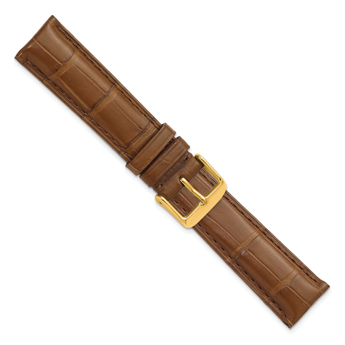 18mm Havana Matte Long Genuine Alligator Chrono Leather with Gold-tone Buckle 8.5 inch Watch Band - Sophia Jewelers