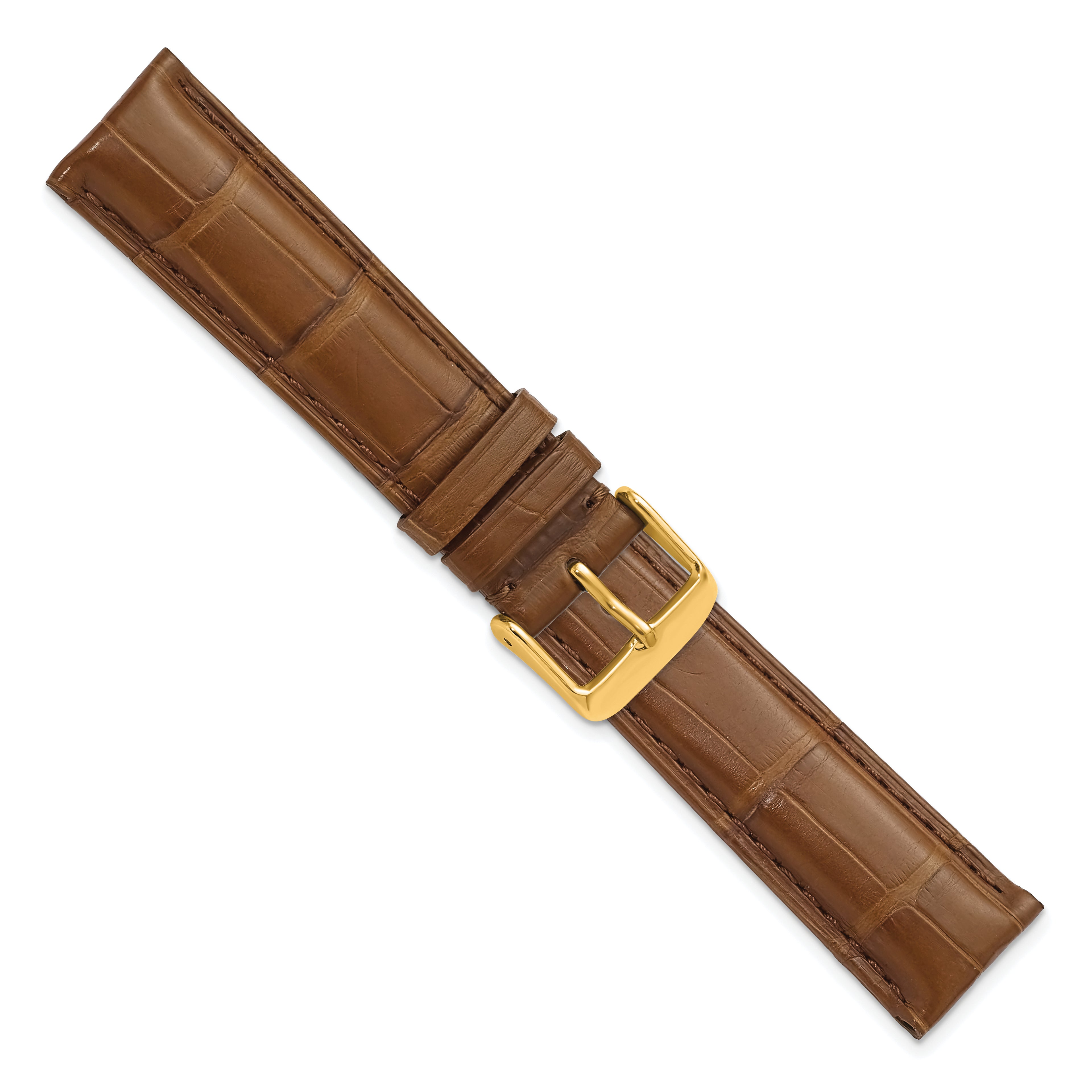 18mm Havana Matte Long Genuine Alligator Chrono Leather with Gold-tone Buckle 8.5 inch Watch Band