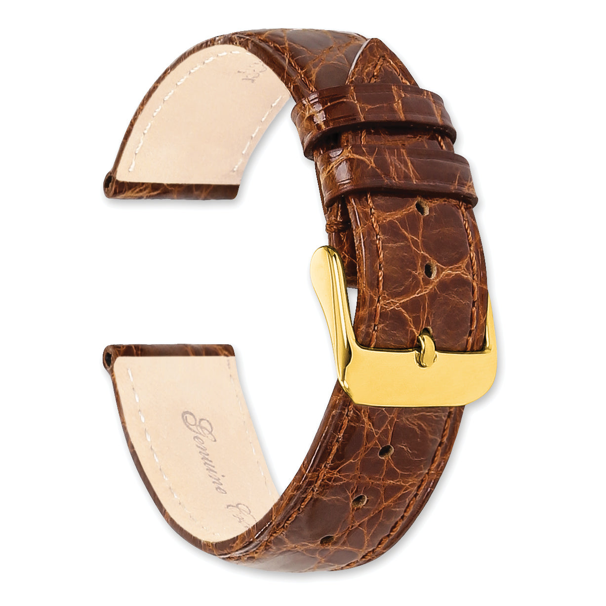 DeBeer 19mm Havana Genuine Crocodile Leather with Gold-tone Buckle 7.5 - Sophia Jewelers