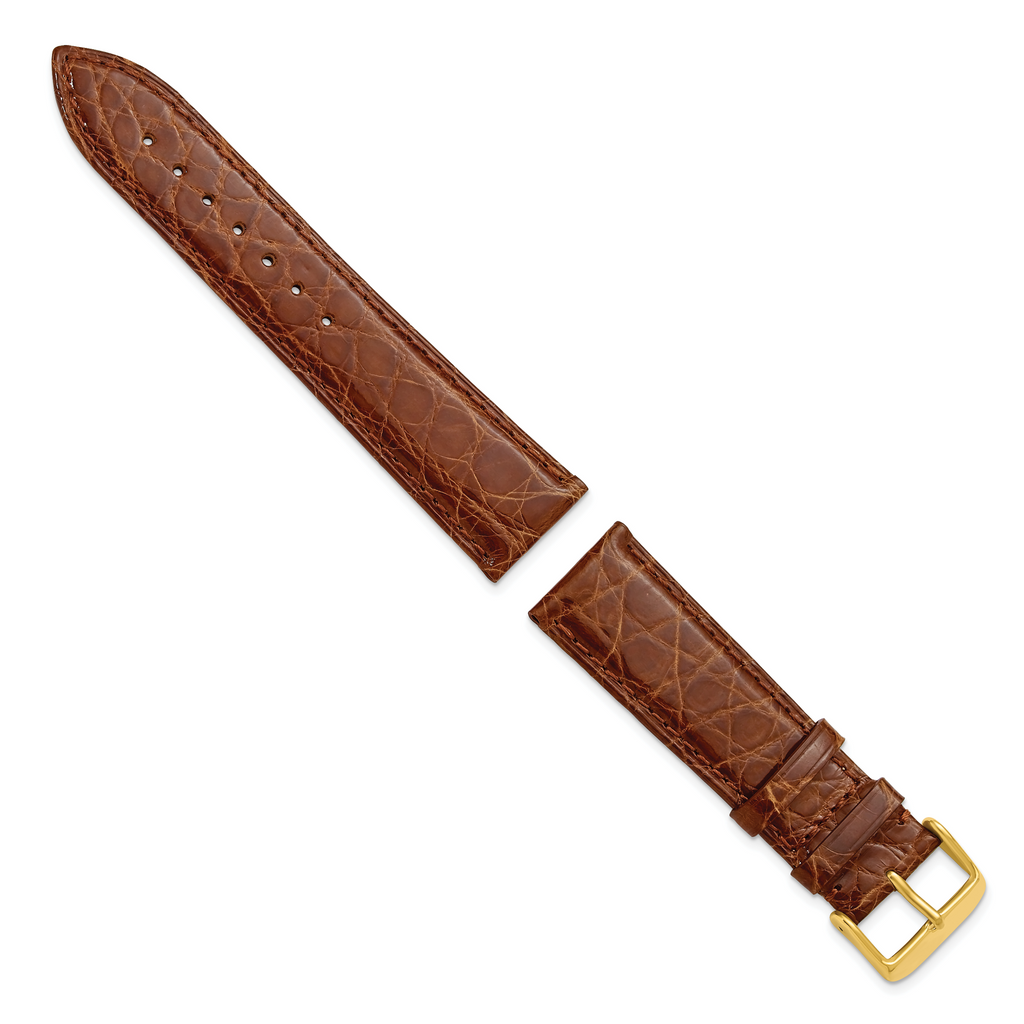 Havana Crocodile-Grain Leather Watch Band with Gold-Tone Buckle