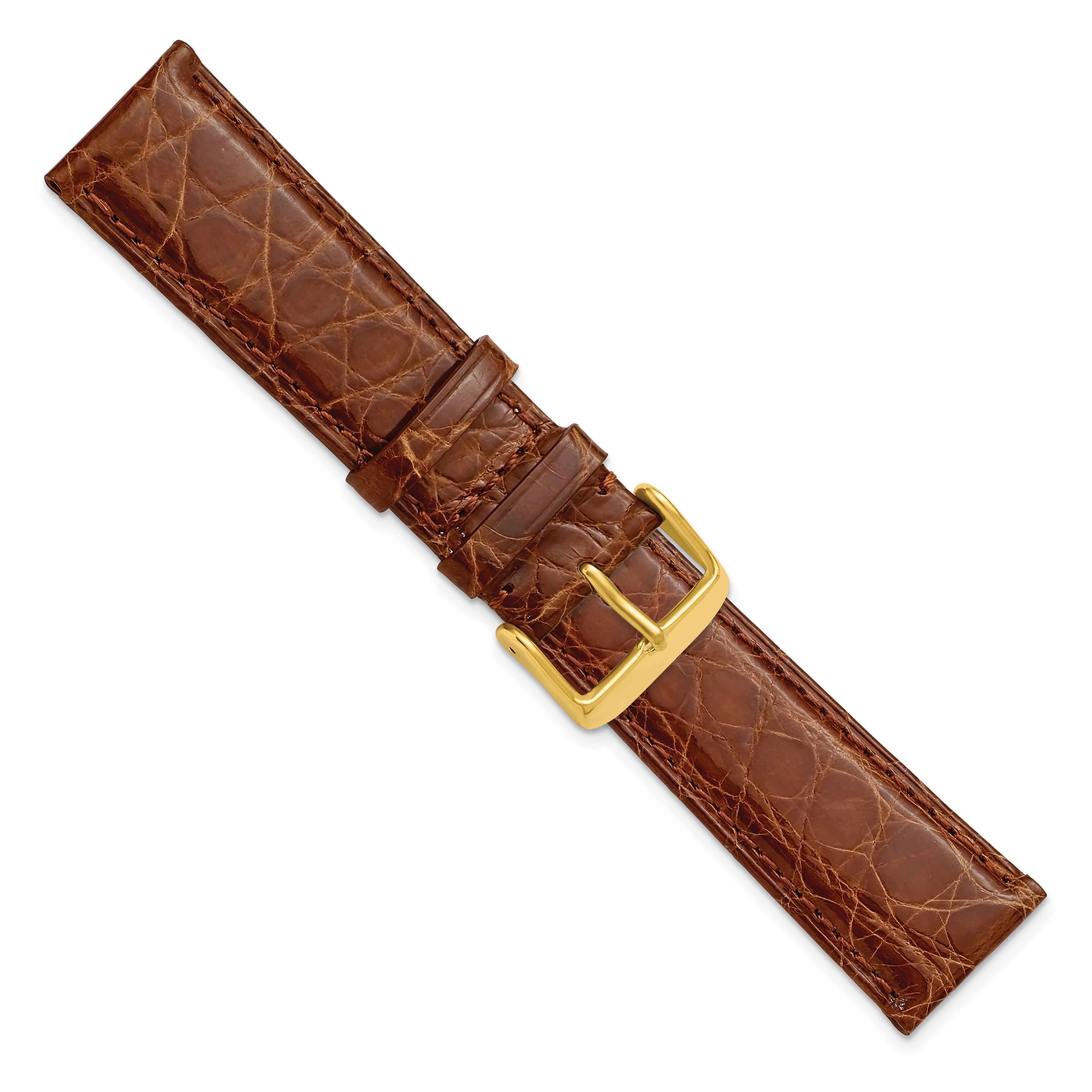 10mm Short Havana Genuine Crocodile Leather with Gold-tone Buckle 6 inch Watch Band