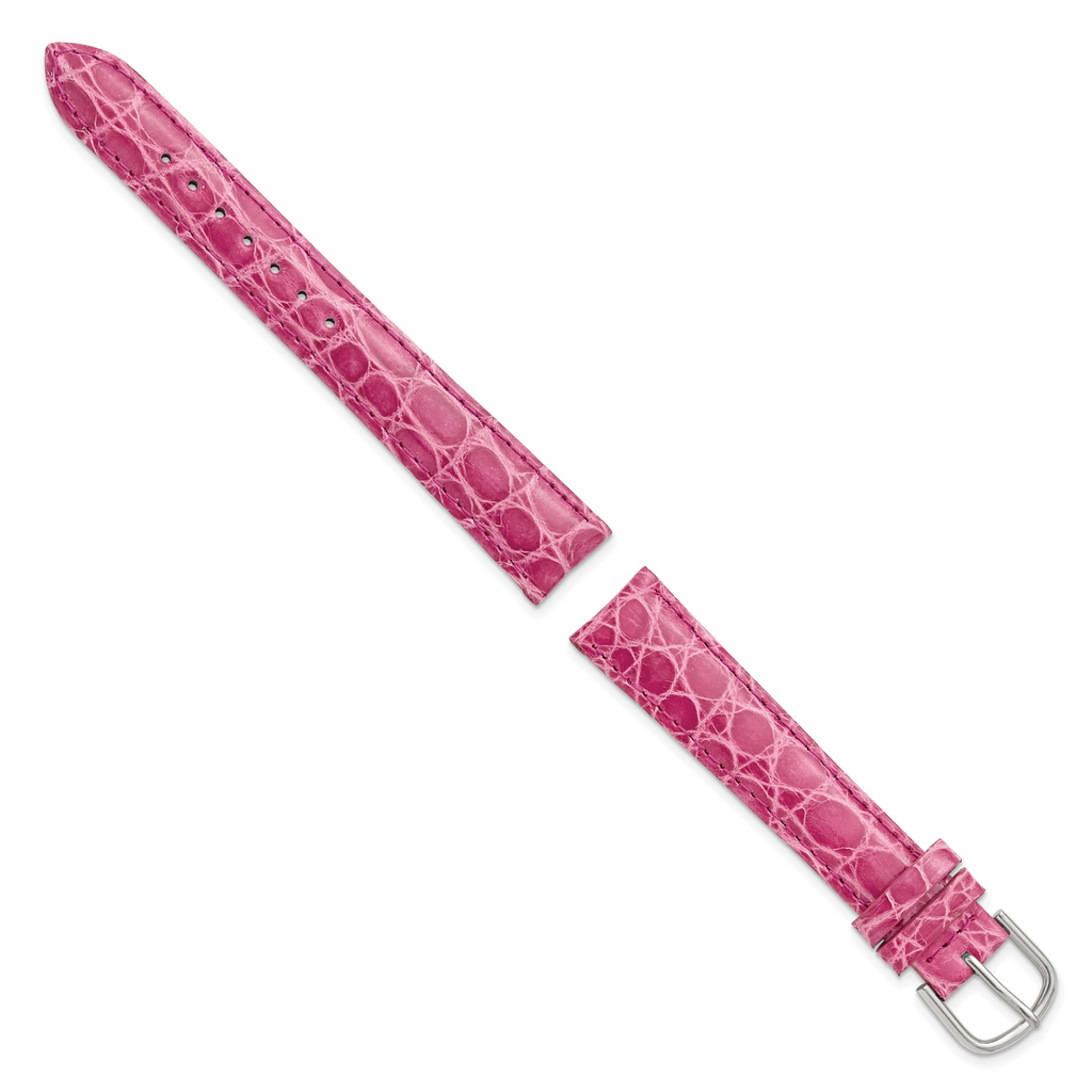 12mm Pink Genuine Caiman Leather with Silver-tone Buckle 7.5 inch Watch Band