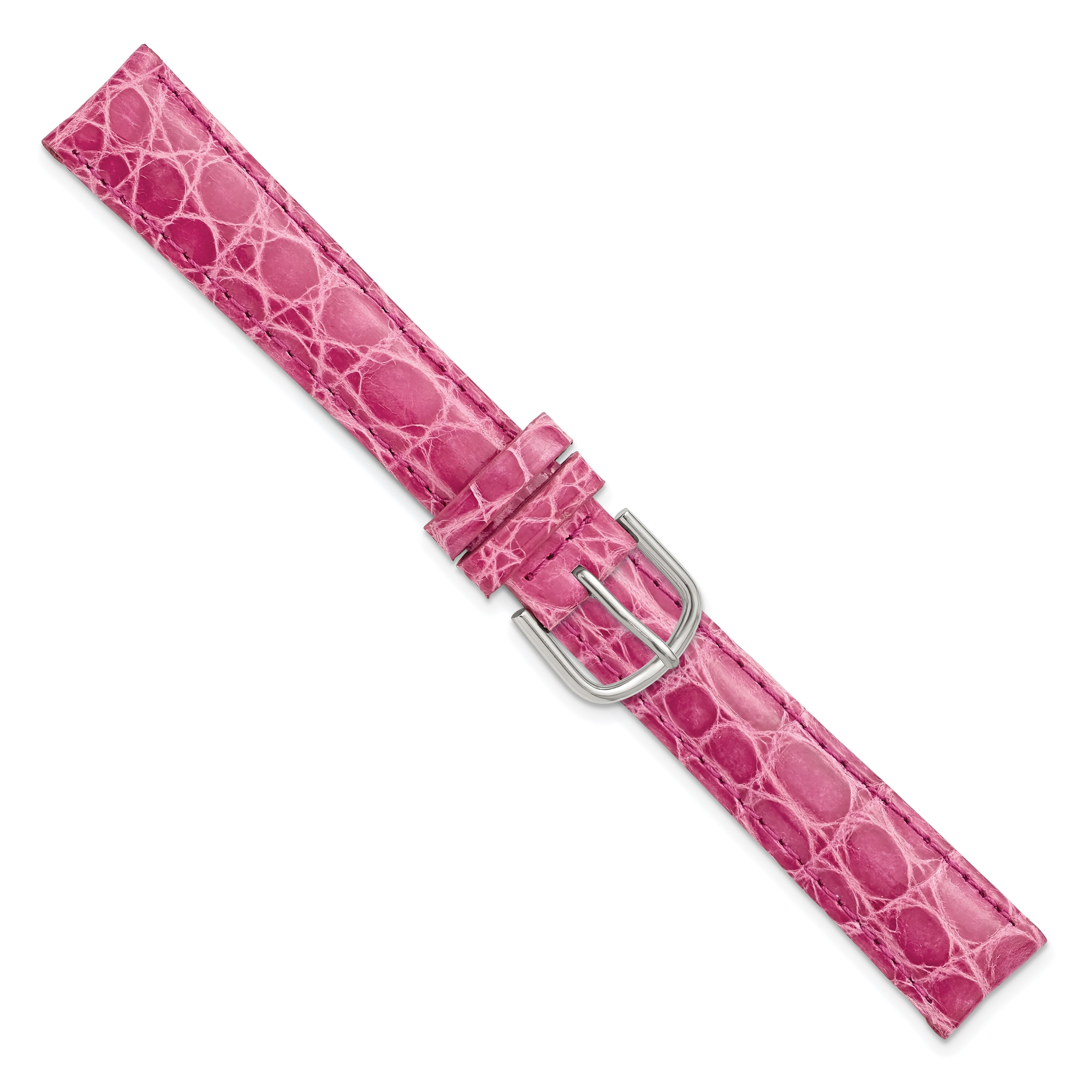 24mm Pink Genuine Caiman Leather with Silver-tone Buckle 7.5 inch Watch Band