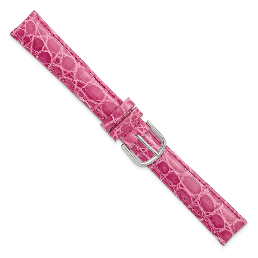 12mm Pink Genuine Caiman Leather with Silver-tone Buckle 7.5 inch Watch Band