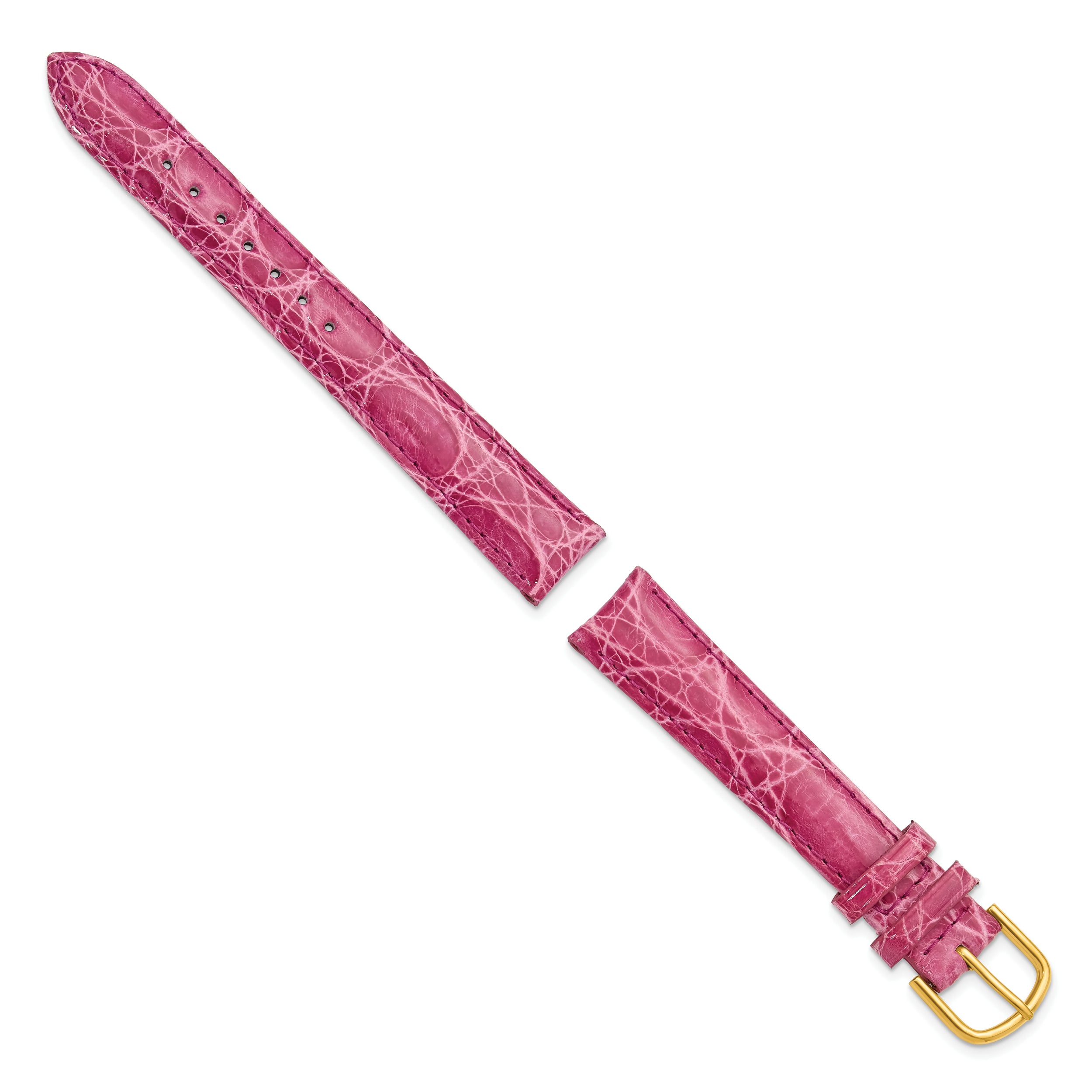 24mm Pink Genuine Caiman Leather with Gold-tone Buckle 7.5 inch Watch Band