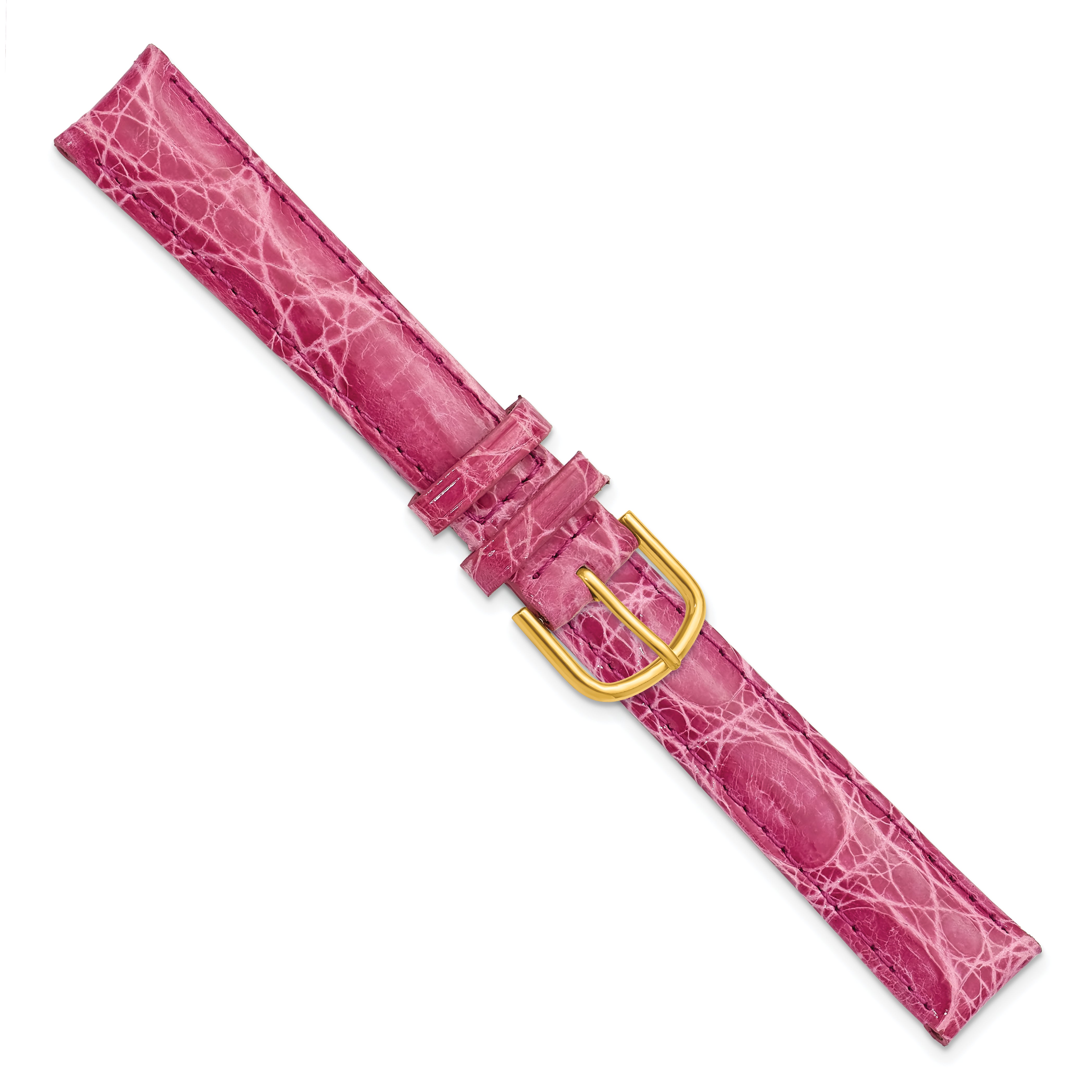 24mm Pink Genuine Caiman Leather with Gold-tone Buckle 7.5 inch Watch Band