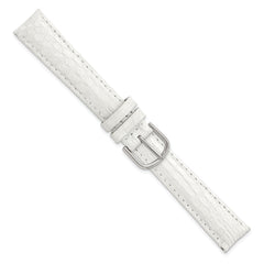 16mm White Genuine Caiman Leather with Silver-tone Buckle 7.5 inch Watch Band