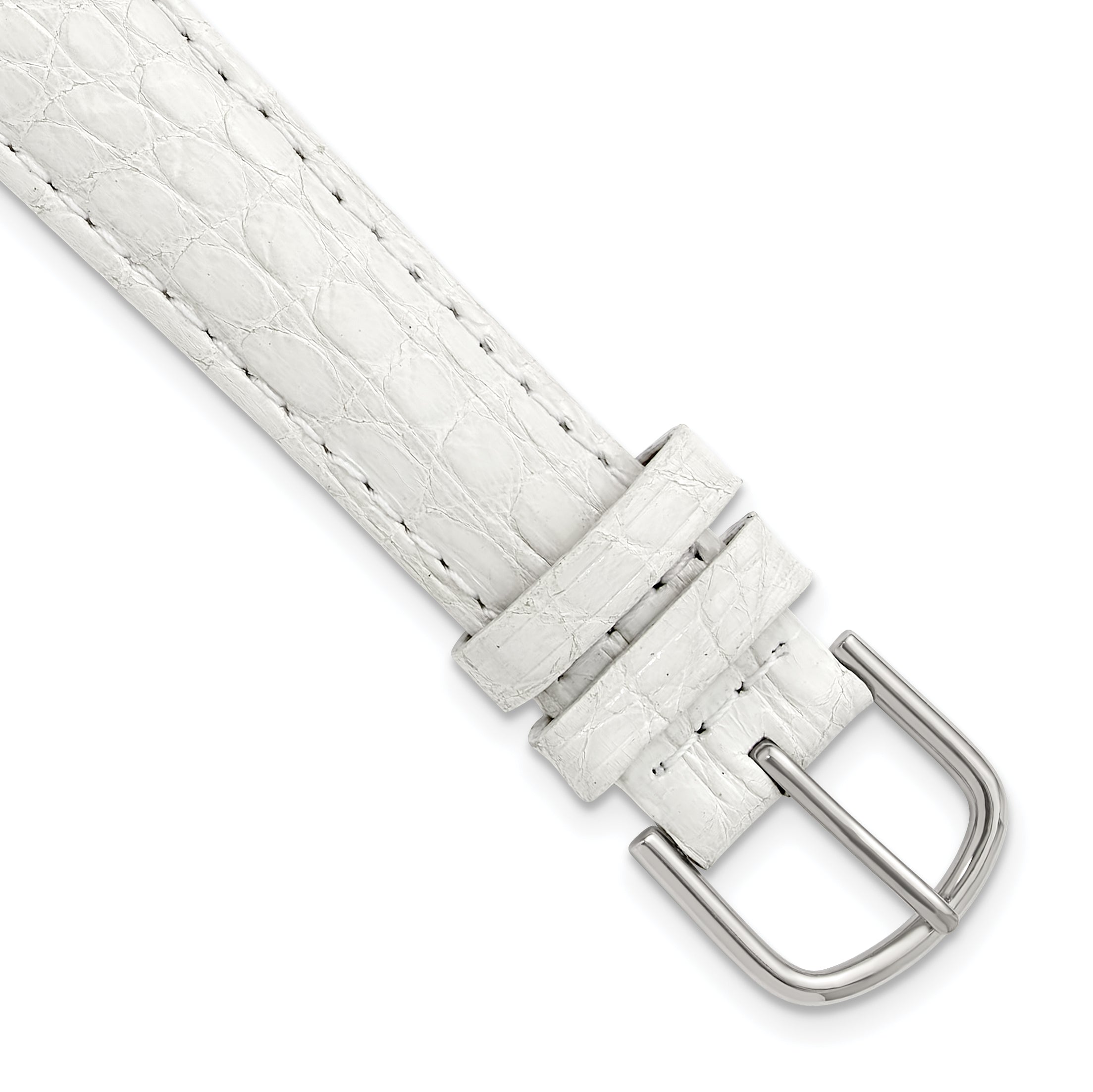 16mm White Genuine Caiman Leather with Silver-tone Buckle 7.5 inch Watch Band