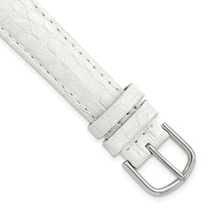 16mm White Genuine Caiman Leather with Silver-tone Buckle 7.5 inch Watch Band
