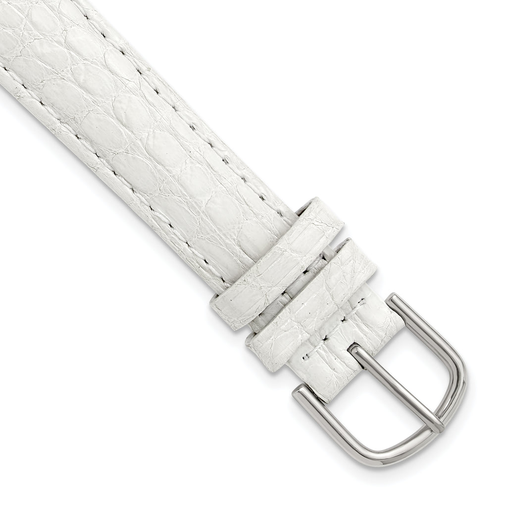 16mm Short White Genuine Caiman Leather with Silver-tone Buckle 6.75 inch Watch Band