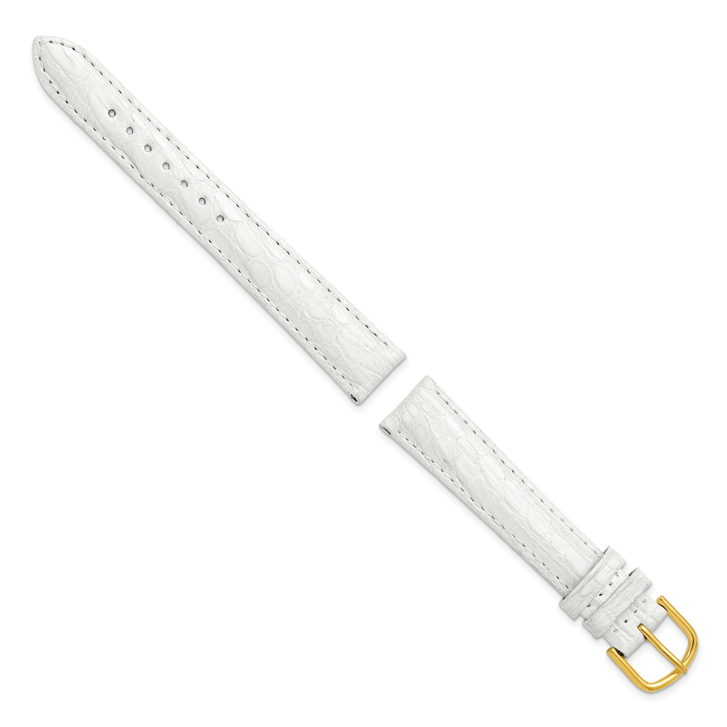 12mm White Genuine Caiman Leather with Gold-tone Buckle 7.5 inch Watch Band