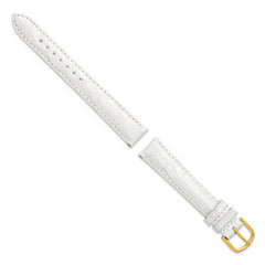 16mm White Genuine Caiman Leather with Gold-tone Buckle 7.5 inch Watch Band