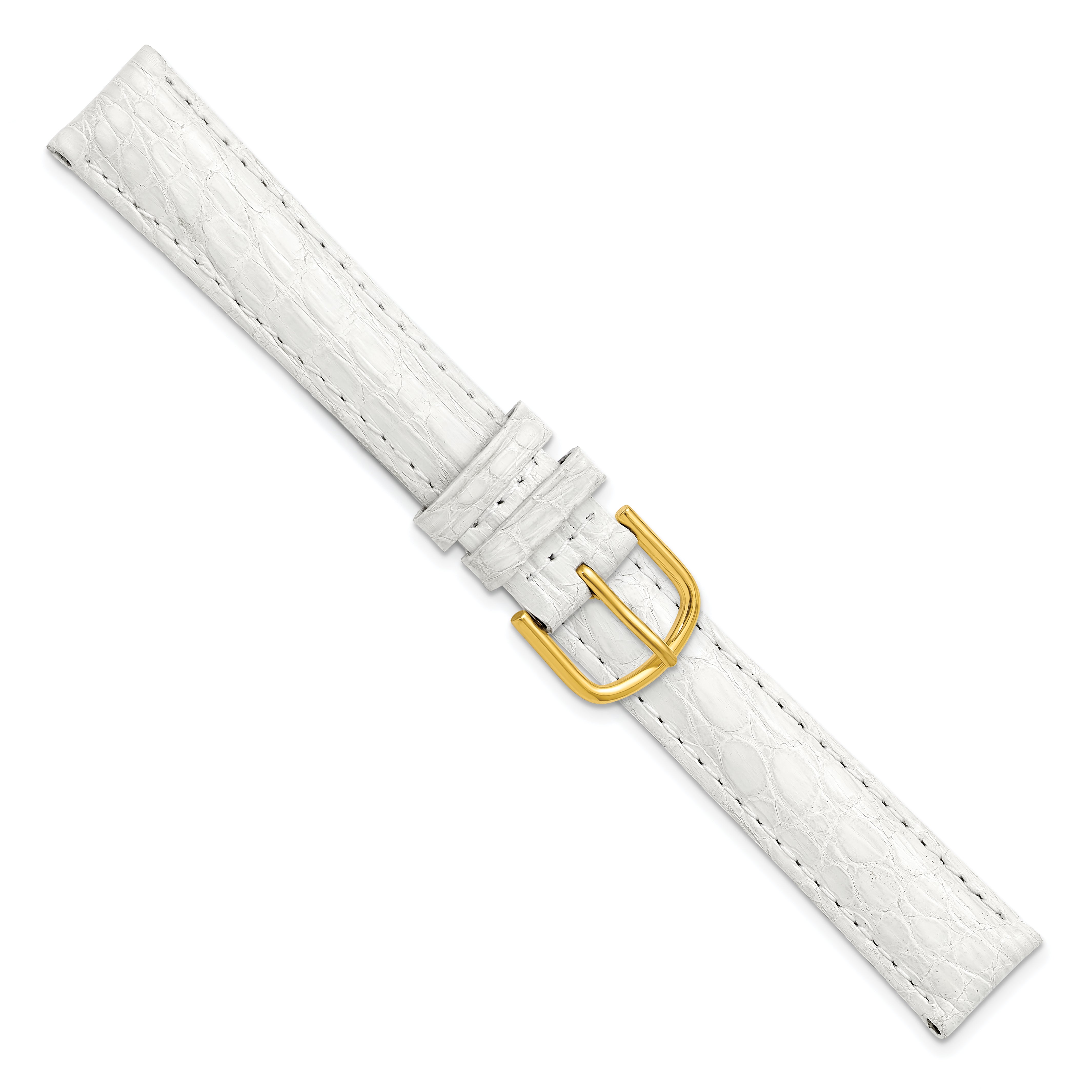 16mm White Genuine Caiman Leather with Gold-tone Buckle 7.5 inch Watch Band