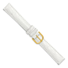 16mm White Genuine Caiman Leather with Gold-tone Buckle 7.5 inch Watch Band