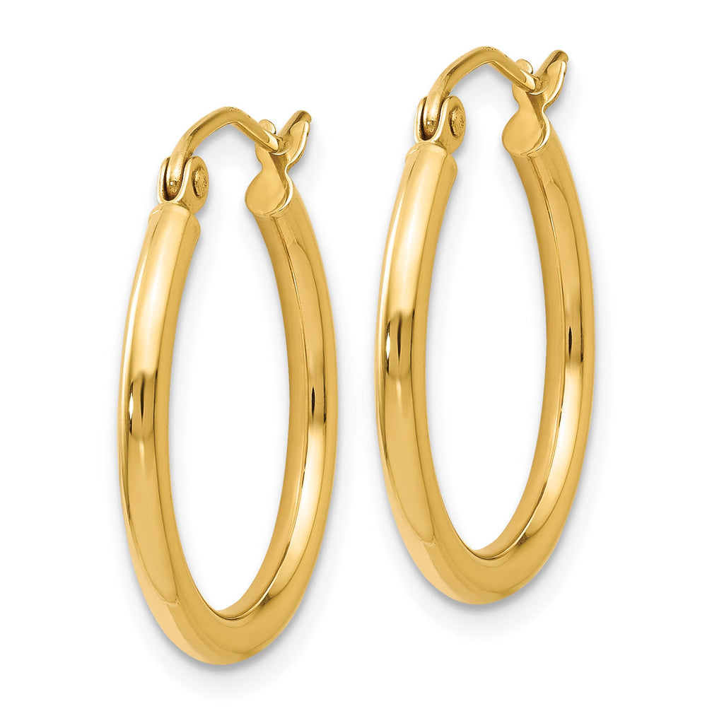 14K Yellow Gold Polished Hoop Earrings, 20mm Diameter, Hollow Tubing, Wire & Clutch Closure