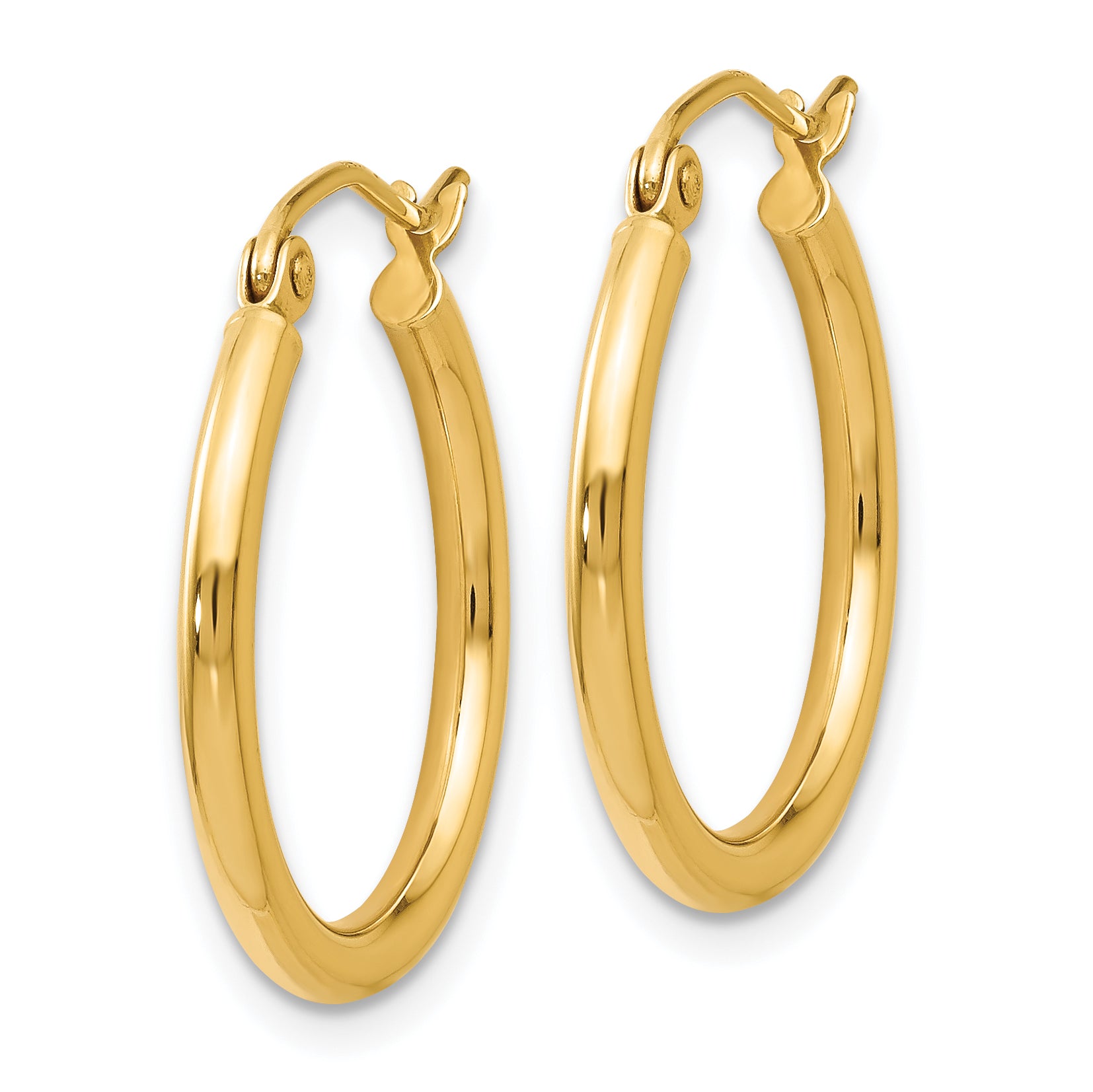 14K Yellow Gold Polished Hoop Earrings, 20mm Diameter, Hollow Tubing, Wire & Clutch Closure