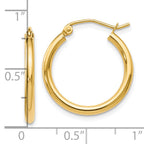 14K Yellow Gold Polished Hoop Earrings, 20mm Diameter, Hollow Tubing, Wire & Clutch Closure