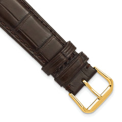 22mm Brown Matte Genuine Louisiana Alligator Leather with Gold-tone Buckle 7.5 inch Watch Band