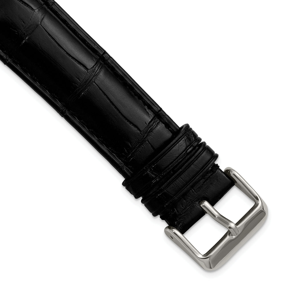 18mm Black Matte Genuine Louisiana Alligator Leather with Silver-tone Buckle 7.5 inch Watch Band - Sophia Jewelers