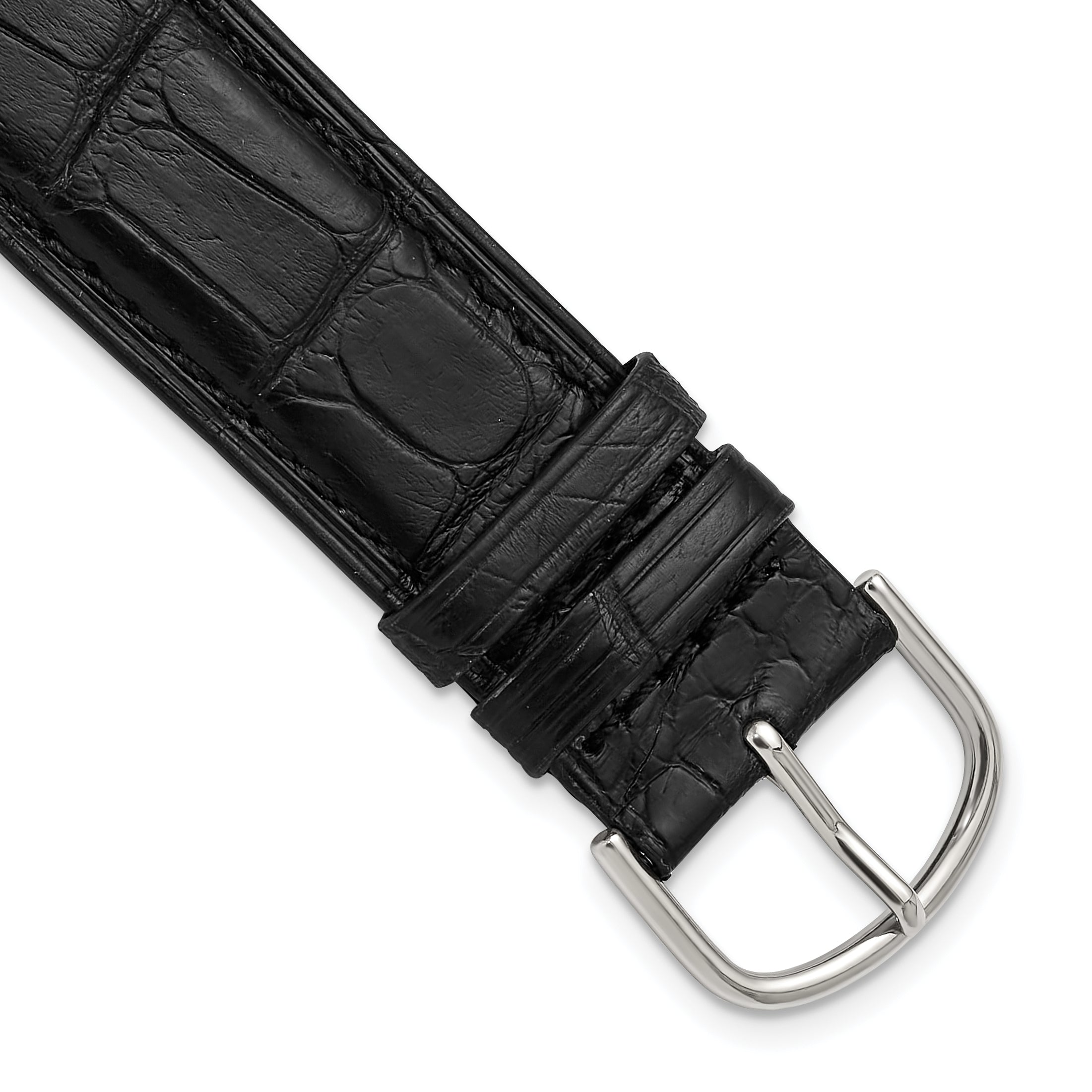 22mm Black Matte Genuine Louisiana Alligator Leather with Silver-tone Buckle 7.5 inch Watch Band