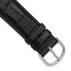 22mm Black Matte Genuine Louisiana Alligator Leather with Silver-tone Buckle 7.5 inch Watch Band